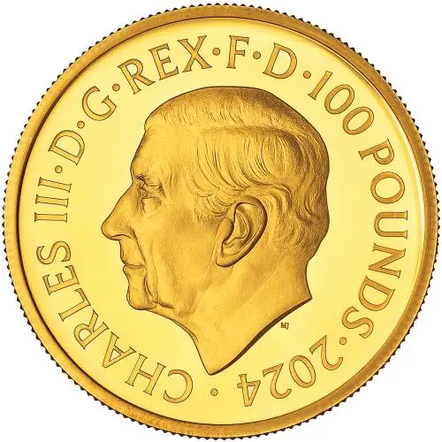 2024 Gold Proof 1 Ounce Charles III Pound Sterling £100  Coin Single United Kingdom The Royal Mint obverse