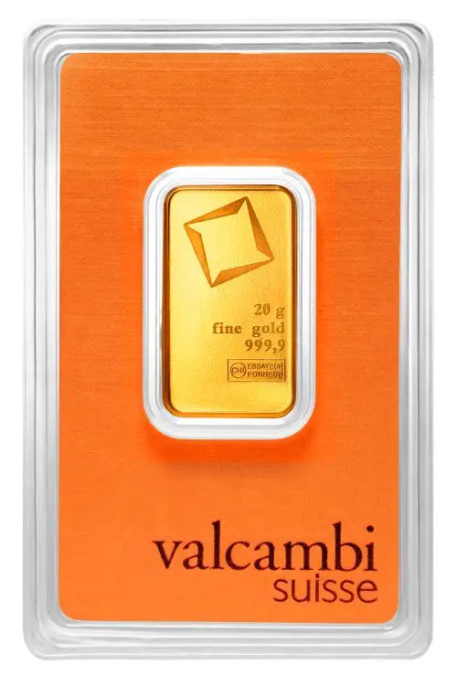 Gold 20 Gram Valcambi Suisse  Bar In Sleeve Pre-Owned Switzerland Valcambi SA reverse