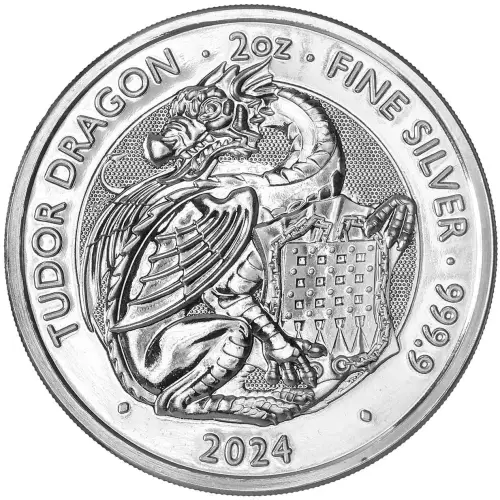2024 Tudor Beasts Dragon 2 oz Silver Bullion Coin Reverse