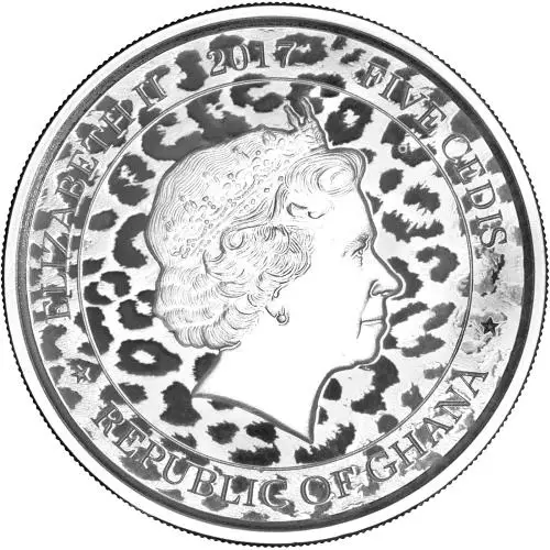 2017 Silver 1 Ounce Leopard 5 Cedis  Coin Single Ghana Scottsdale obverse