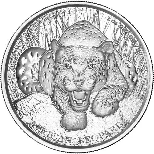 2017 Silver 1 Ounce Leopard 5 Cedis  Coin Single Ghana Scottsdale reverse