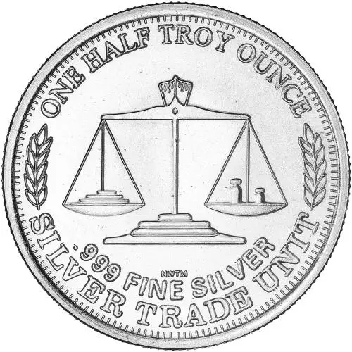 Silver Bullion 0.5 Ounce Silver Trade Unit Rounds Single United States of America Northwest Territorial Mint reverse