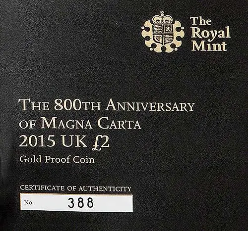 2015 UK Coin £2 Gold Proof Magna Carta 21374