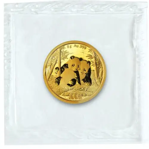 2026 Chinese 8g Panda Gold Bullion Coin reverse in packaging