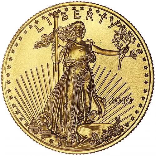 2010 Gold Bullion 0.5 Ounce Eagle Coin Lady Liberty reverse