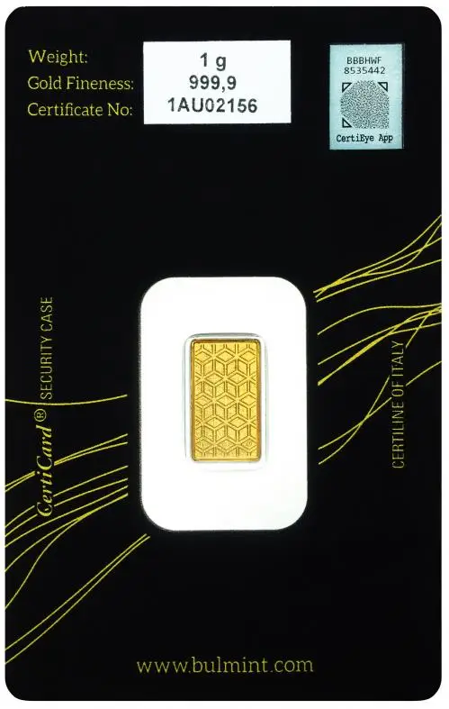 Pre - Owned Gold Bullion 1 Gram Minted  Bar In Card New Bulgaria Bulmint obverse