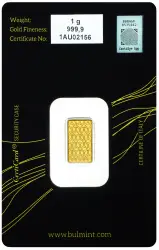 Pre - Owned Gold Bullion 1 Gram Minted  Bar In Card New Bulgaria Bulmint obverse