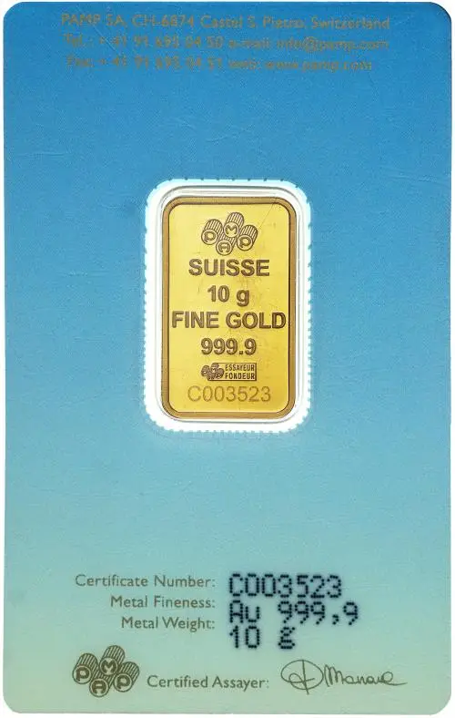 PAMP Suisse 10g Buddha Minted Gold Bullion Bar - In Card obverse