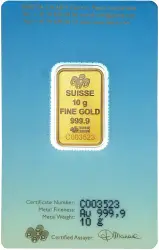 PAMP Suisse 10g Buddha Minted Gold Bullion Bar - In Card obverse