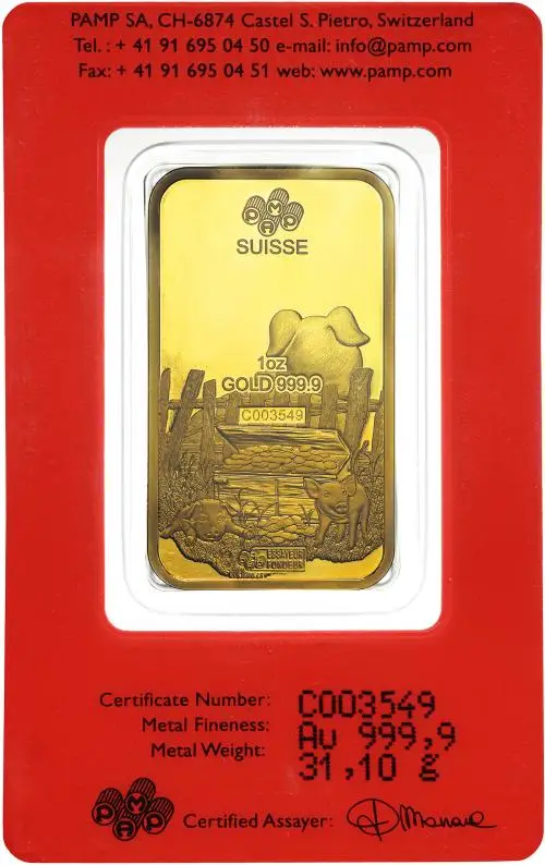 2019 PAMP Suisse Lunar 'Year of the Pig ' 1 oz Gold Bar (Pre-Owned) obverse