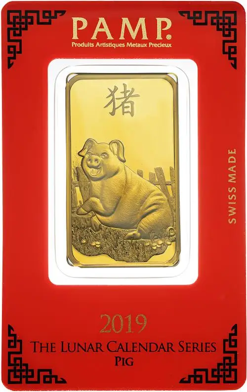 2019 PAMP Suisse Lunar 'Year of the Pig ' 1 oz Gold Bar (Pre-Owned) reverse