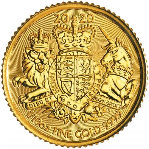 Royal Mint 2020 Gold Bullion 0.1 Ounce Royal Arms Coin reverse