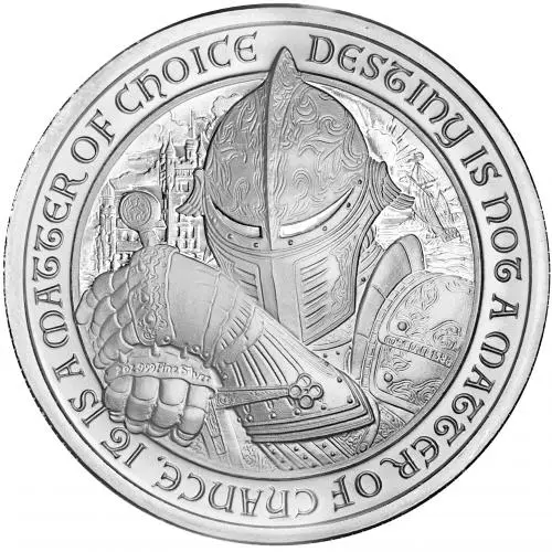 Dragon Silver 2 Ounce The Destiny Series Rounds Knight design obverse