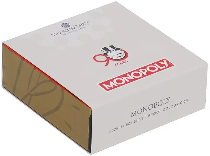 2025 Silver Proof Monopoly Coloured 50p Coin box