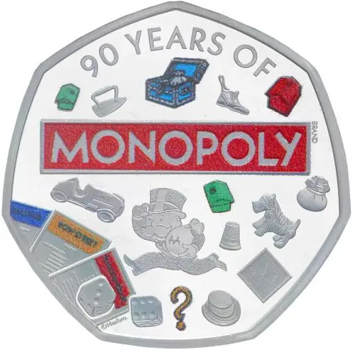 2025 Silver Proof Monopoly Coloured 50p Coin reverse