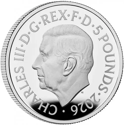 2026 Silver Proof 'Portraits of Queen Elizabeth II' £5 Coin - Third Effigy obverse trm 1