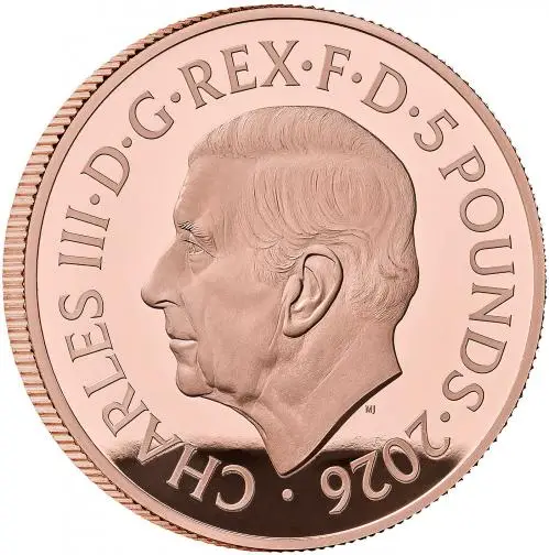 2026 Gold Proof 'Portraits of Queen Elizabeth II' £5 Coin - Third Effigy obverse trm 1