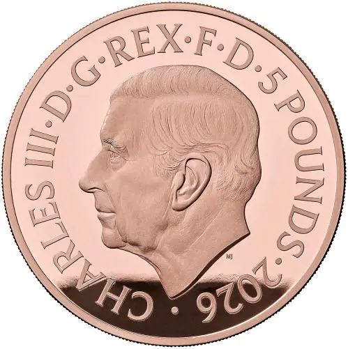 2026 Gold Proof 'Portraits of Queen Elizabeth II' £5 Coin - Third Effigy obverse trm image
