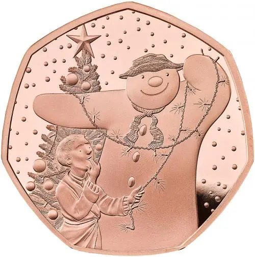 2025 The Snowman Gold Proof 50p Coin reverse trm image