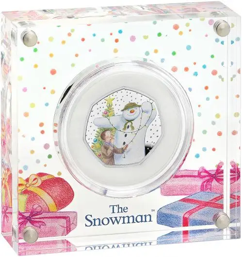 2025 The Snowman Silver Proof 50p Coin (Coloured) trm display