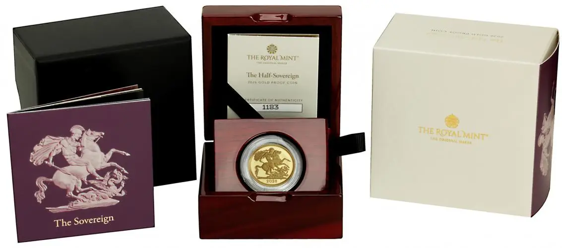 2026 Gold Proof Half Sovereign Coin reverse display with cert