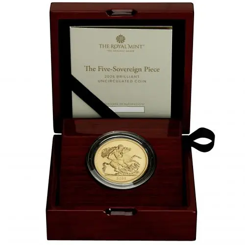 2026 Gold BU Quintuple Sovereign Coin reverse display