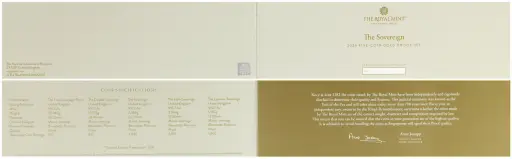 2026 Gold Proof Sovereign 5-Coin Set certificate