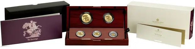 2026 Gold Proof Sovereign 5-Coin Set display