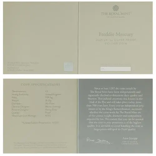 2025 Freddie Mercury 'Music Legends' 1 oz Silver Proof Coin certificate