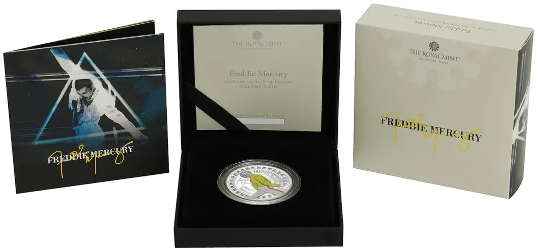 2025 Freddie Mercury 'Music Legends' 1 oz Silver Proof Coin reverse in box