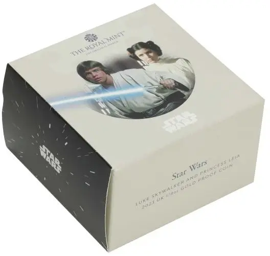 2023 Gold Proof 0.25 Ounce Star Wars Charles III Luke Skywalker and Princess Leia box
