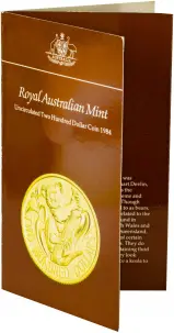 1984 Gold Koala Australian Dollar $200 Coin Australia Presentation Card Cover