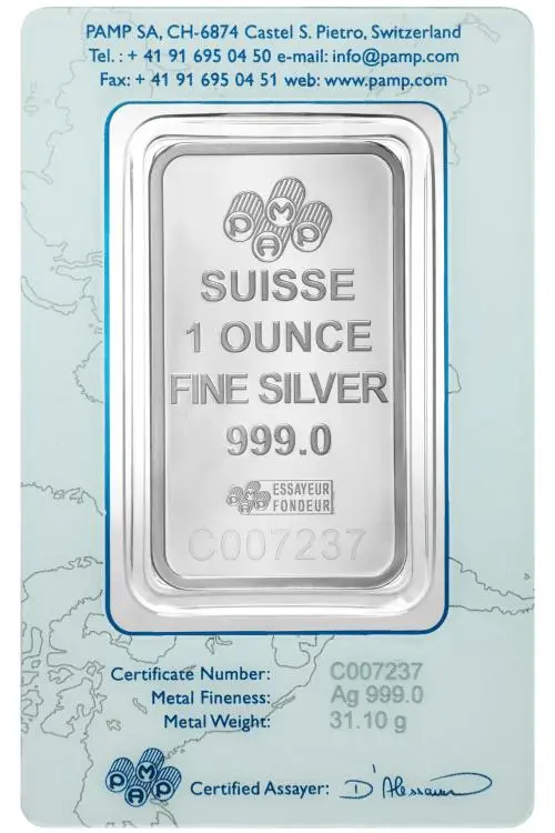 Silver Bullion 1 Ounce Rosa  Bar In Sleeve Pre-Owned PAMP Suisse obverse