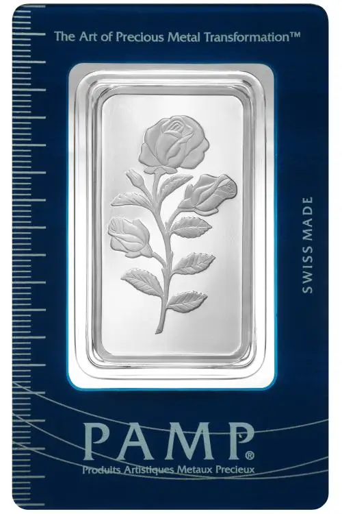Silver Bullion 1 Ounce Rosa  Bar In Sleeve Pre-Owned PAMP Suisse reverse