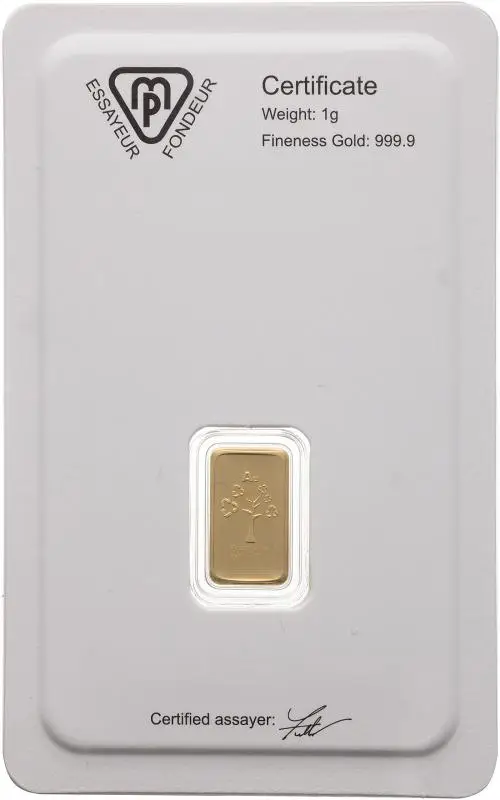 Metalor 1g Minted Gold Bullion Bar  obverse