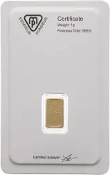 Metalor 1g Minted Gold Bullion Bar  obverse