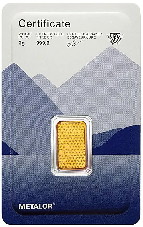 Metalor 2g Minted Gold Bullion Bar  obverse 2