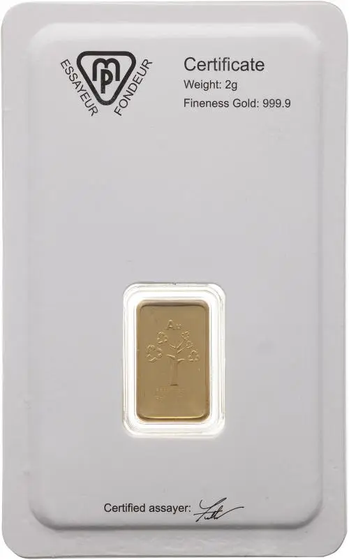 Metalor 2g Minted Gold Bullion Bar  obverse