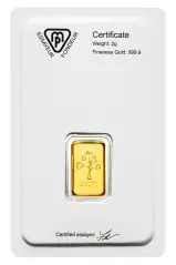 Metalor 2g Minted Gold Bullion Bar obverse old packaging 4