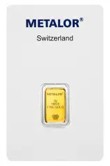 Metalor 2g Minted Gold Bullion Bar  old packaging reverse 3