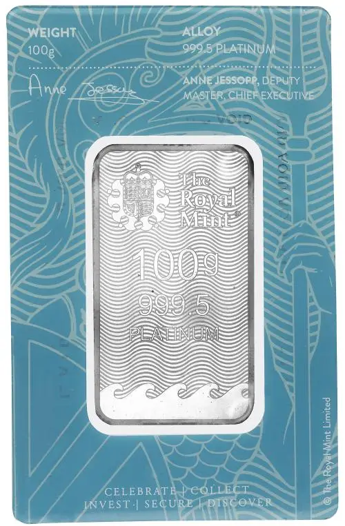 Platinum Britannia 100 Gram Bullion Bar - Pre-Owned obverse