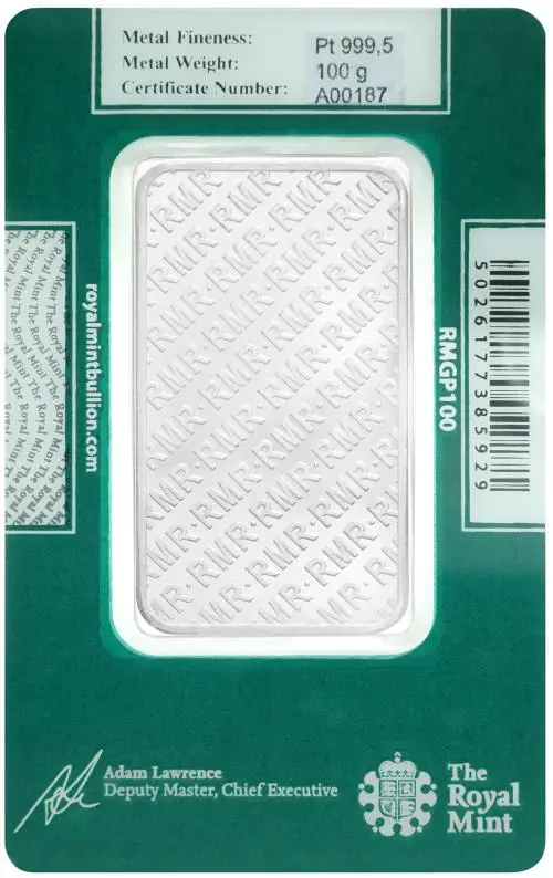 Royal Mint 100g Minted Platinum Bar - Pre-Owned obverse