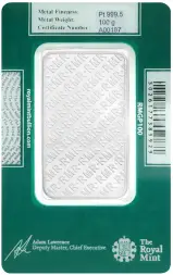 Royal Mint 100g Minted Platinum Bar - Pre-Owned obverse