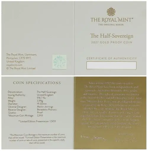 2027 Half Sovereign Gold Proof Coin certificate  1