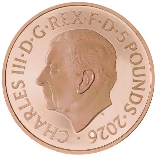 2026 'The Penny Drops' Great British Treasure Hunt £5 Gold Proof Coin obverse