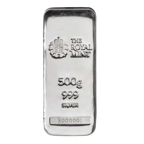 The Royal Mint Cast Silver 500g Bullion Bar Obverse Crop