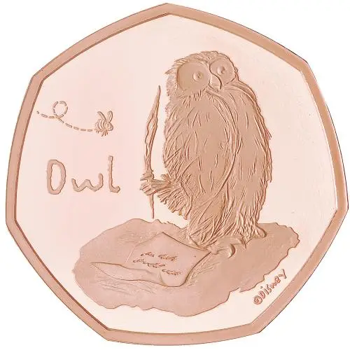 2021 Winnie the Pooh & Friends Gold Proof 'Owl' 50p Coin reverse