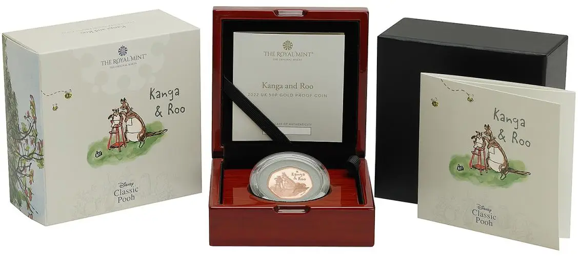 2022 Winnie the Pooh & Friends Gold Proof  'Kanga & Roo' 50p Coin display