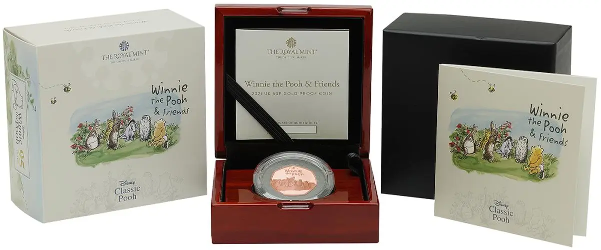 2021 Winnie the Pooh & Friends Gold Proof 50p Coin display