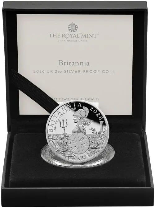 2026 Silver Britannia 2 oz Proof Coin display